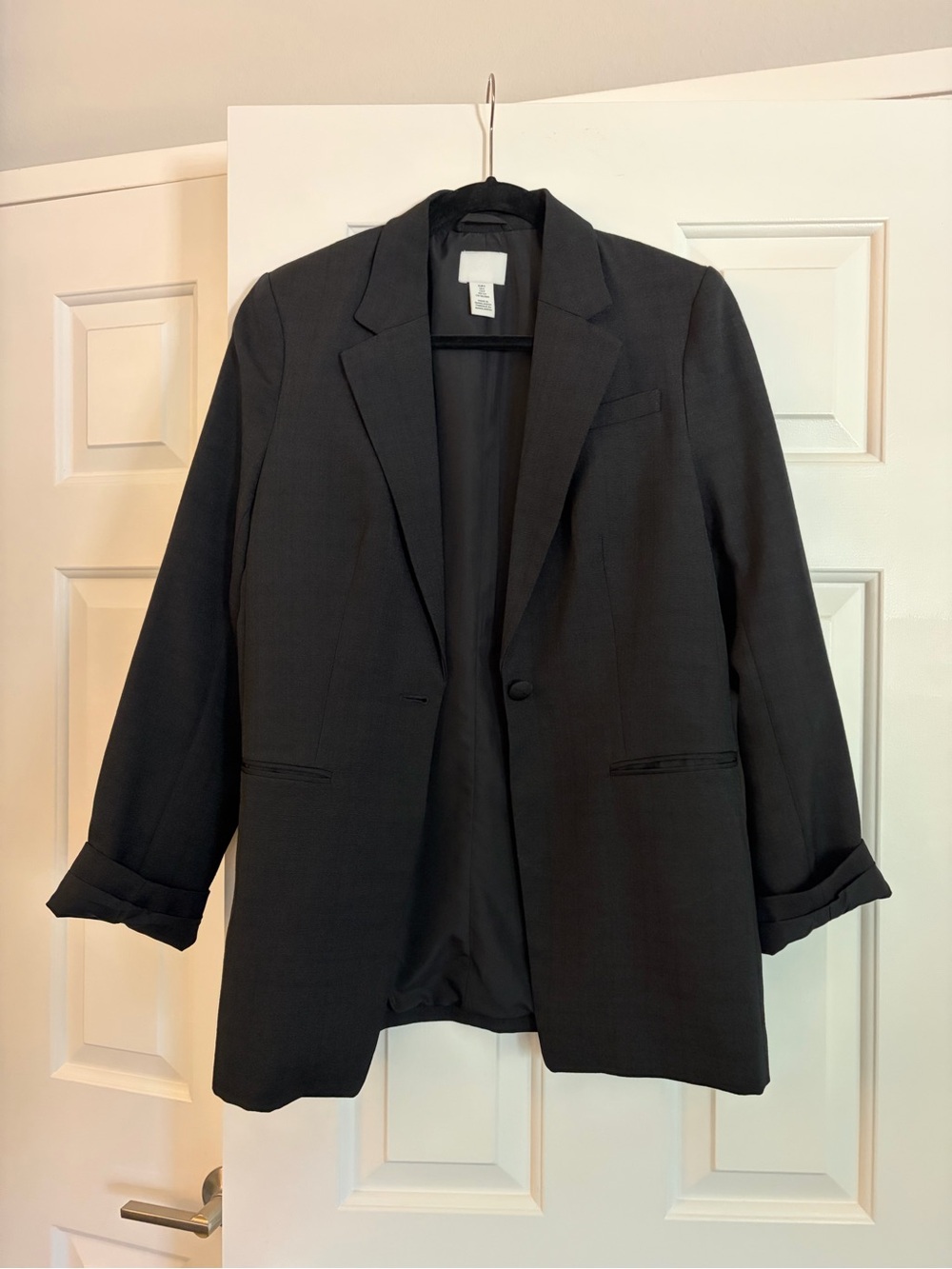 H&M Black Textured Blazer - Notched Lapel